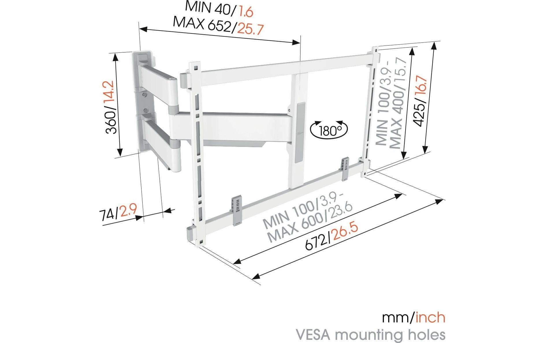 Vogel's Vogels 6VO TVM 5645W – Wandhalterung, ausziehbar, für 77", VESA 200×200, bis 45 kg, weiss