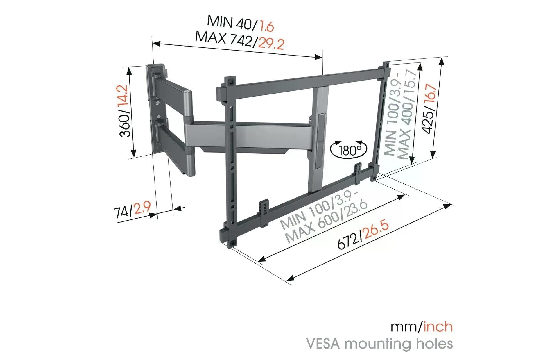 Vogel's 6VO TVM 5845B – Wandhalterung, ausziehbar, für 58", VESA 100×200, bis 55 kg, schwarz