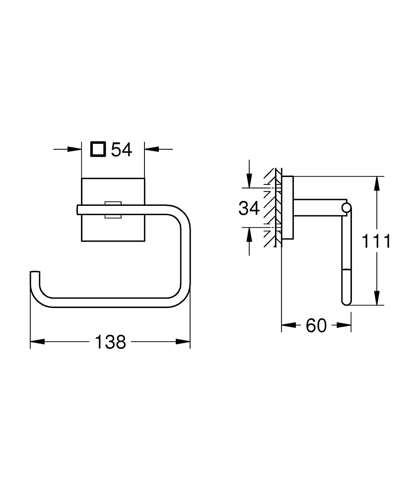 GROHE Toilettenpapierhalter – Metall, Schwarz, Wandmontiert, Klebend, Zum Bohren, 13,8 × 13,8 × 6 cm