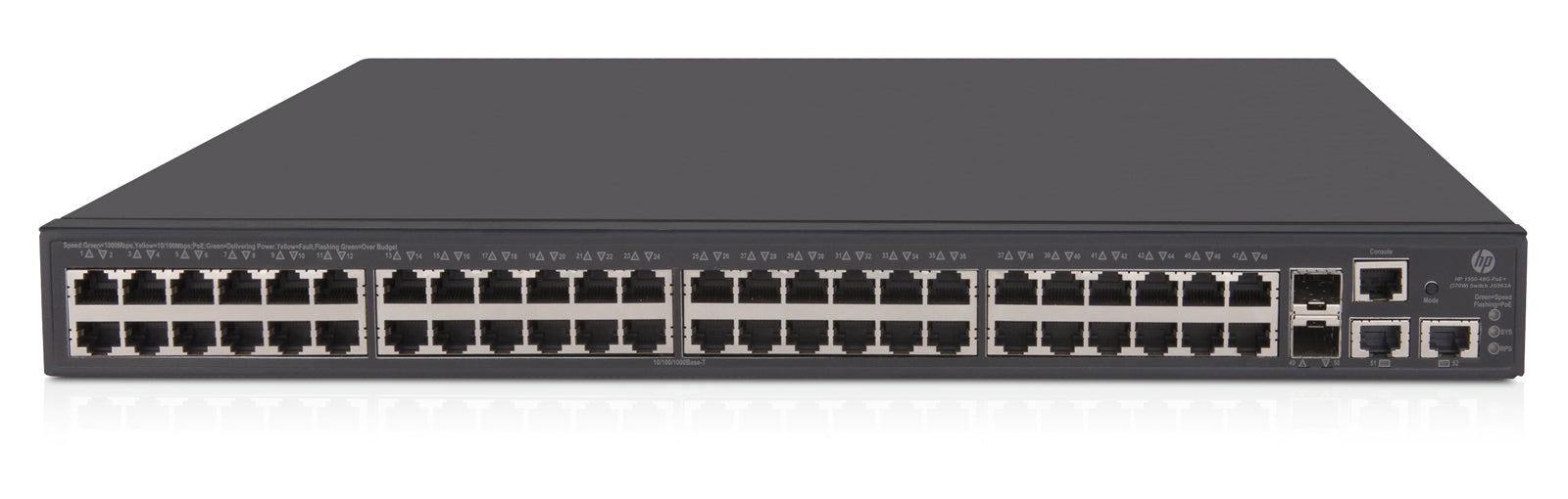 HPE 1950-48G-2SFP+-2XG JG963A – Verwalteter L3 Switch – 48× 1G, 2× SFP+, PoE+, PoE-Budget 370 W, 19", 1U