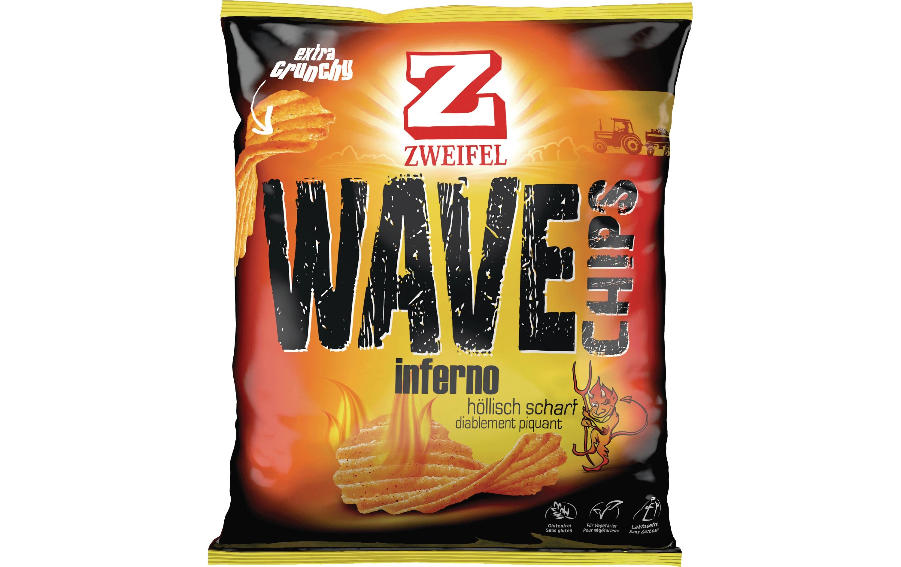 Zweifel Wave Chips Inferno, Chili, glutenfrei – 120 g