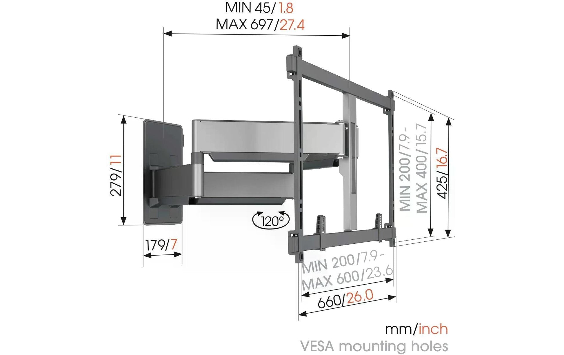 Vogel's Vogels 6VO TVM 5855B – Wandhalterung, ausziehbar, für 90", VESA 400×300, bis 75 kg, schwarz
