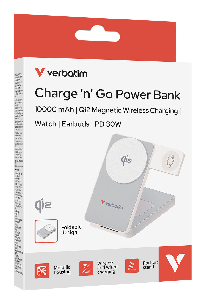 Verbatim Charge 'n' Go MagSafe Powerbank 10'000 mAh – 30 W PD, Qi2 15 W, 1× USB-C, weiss