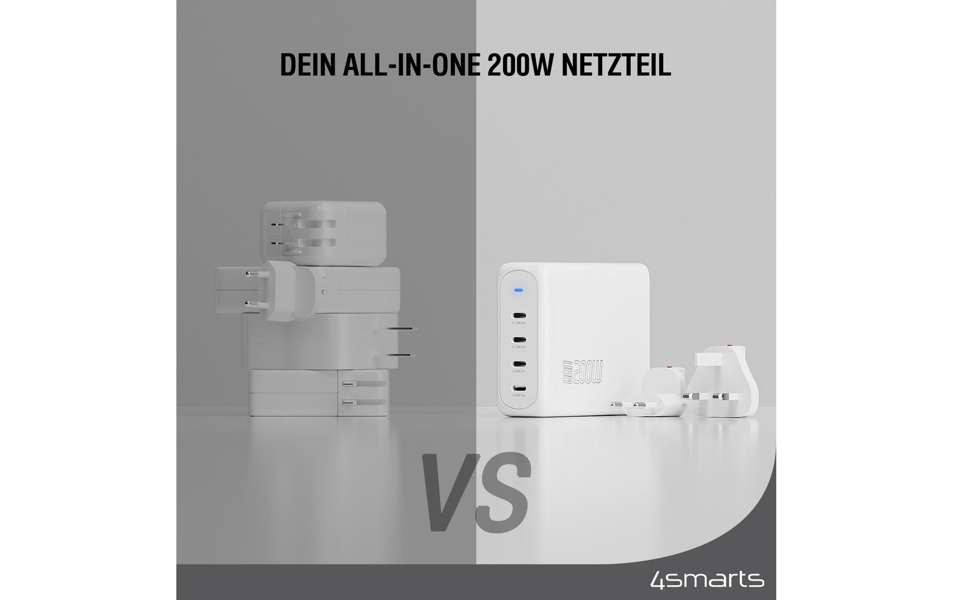 4smarts Flex Pro Ladegerät – 200 W, 2× USB-C, GaN – für Nintendo Switch, Laptop, Smartphone und mehr