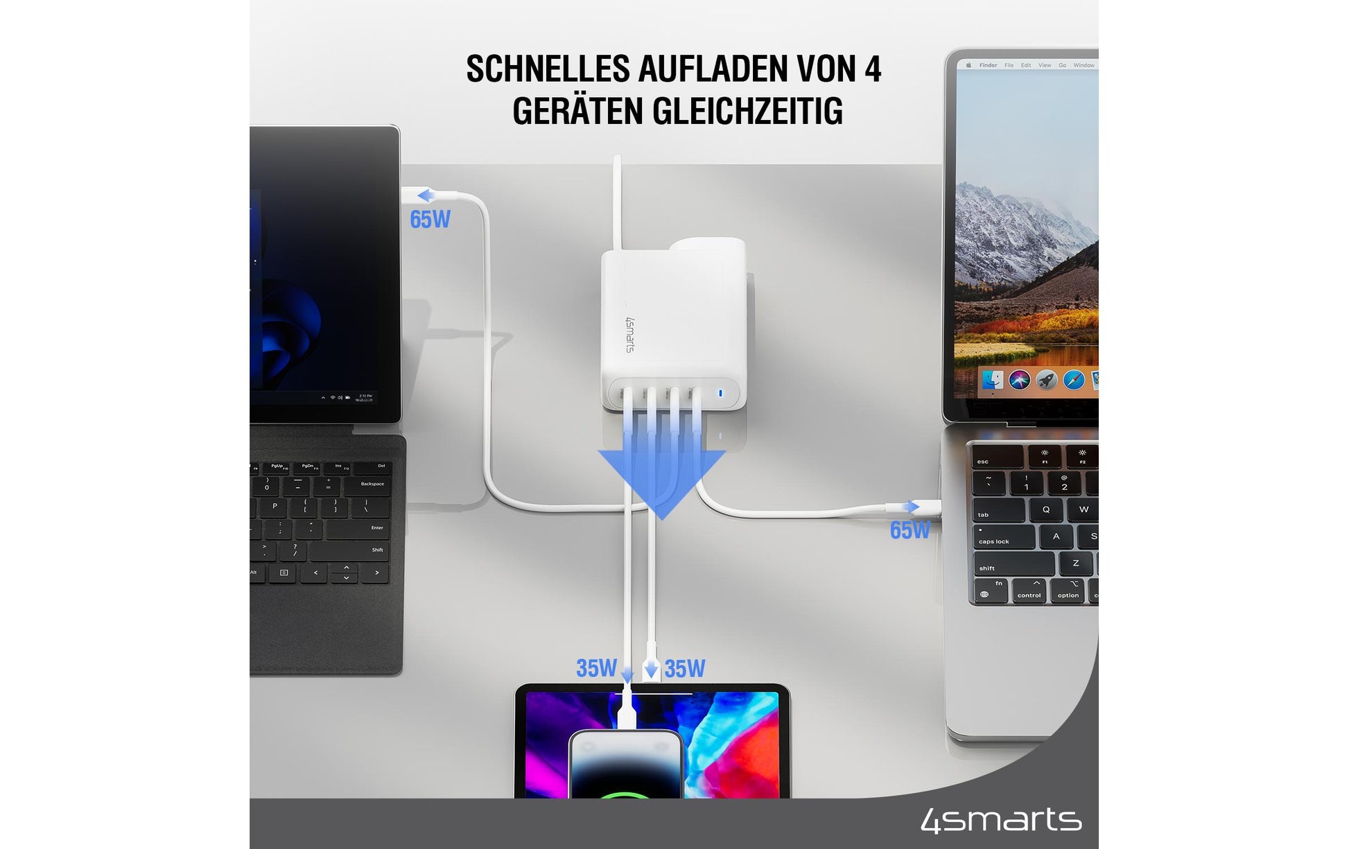 4smarts Flex Pro Ladegerät – 200 W, 2× USB-C, GaN – für Nintendo Switch, Laptop, Smartphone und mehr