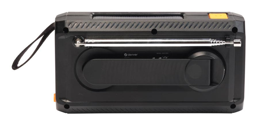 Denver SCD-2033 – Tragbares DAB+ Radio, UKW, Bluetooth 5.3, Powerbank, Akku 2'000 mAh, Solar/Dynamo – Schwarz