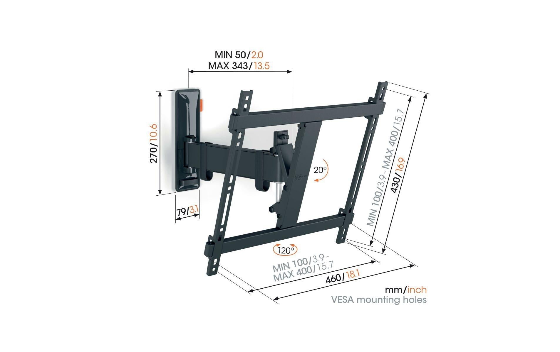 Vogel's Vogels 6VO TVM 3425B – Wandhalterung, neigbar, für 55", VESA 200×100, bis 25 kg, schwarz