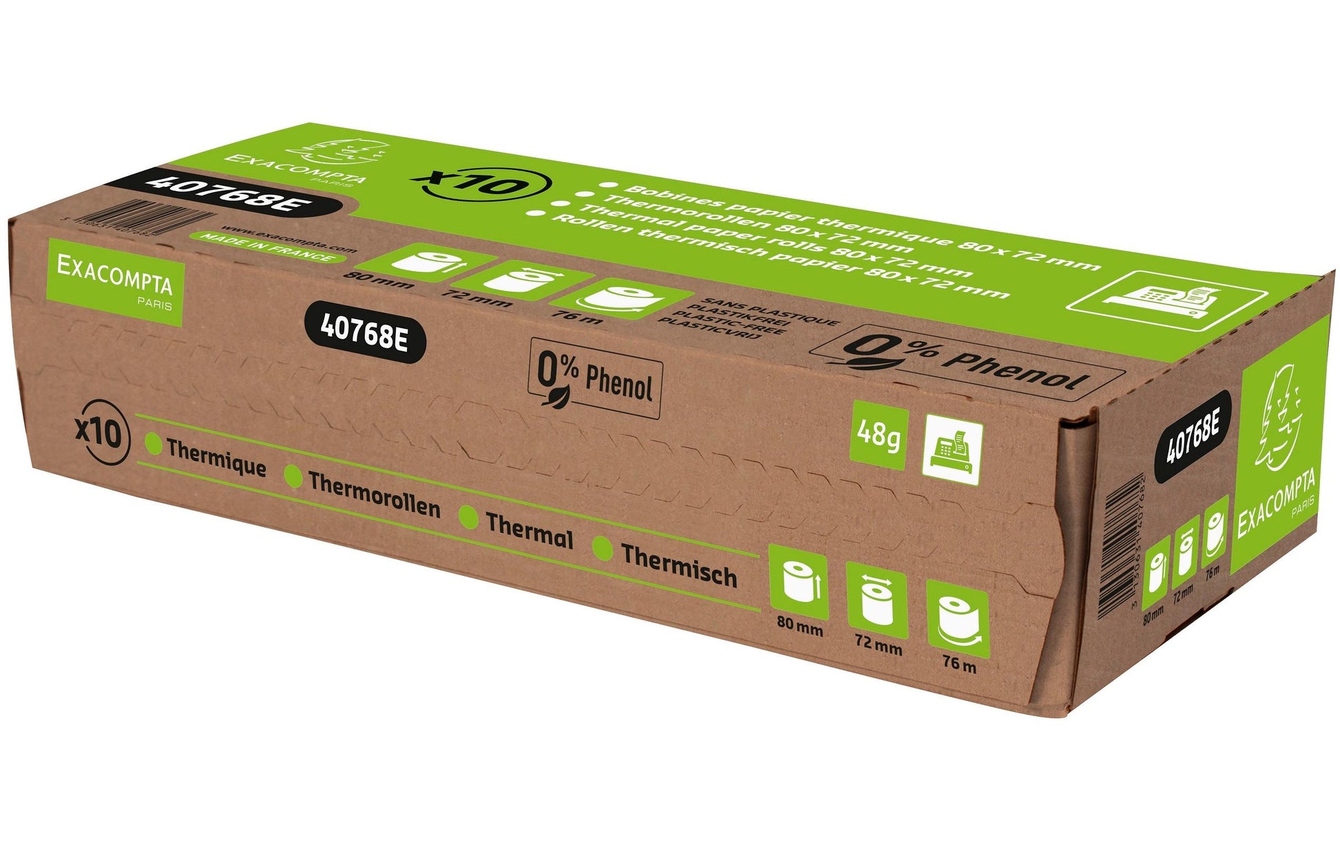 Exacompta Thermorolle 80 mm × 76 m, Kern 12 mm, Ø 72 mm – 10 Rollen