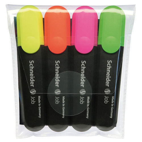 Schneider Schreibgeräte Schneider Job Textmarker – 4er Set, Farben: Grün/Orange/Pink, Keilspitze 1–5 mm, nachfüllbar