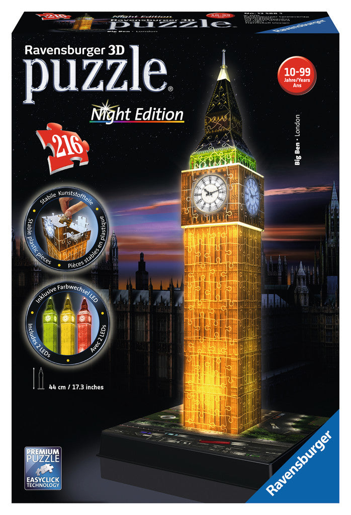 Ravensburger 3D Puzzle Big Ben bei Nacht – 216 Teile – Kunststoff – ab 8 Jahren