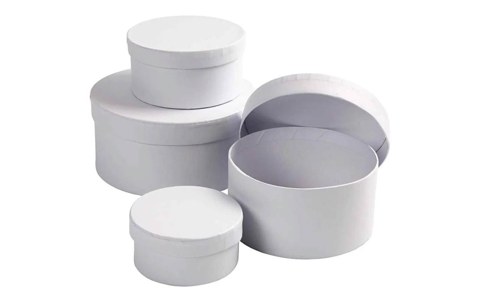 Creativ Company Geschenkbox rund, Karton, weiss – Ø 80 mm × 40 mm – mit Deckel – 4 Stk.