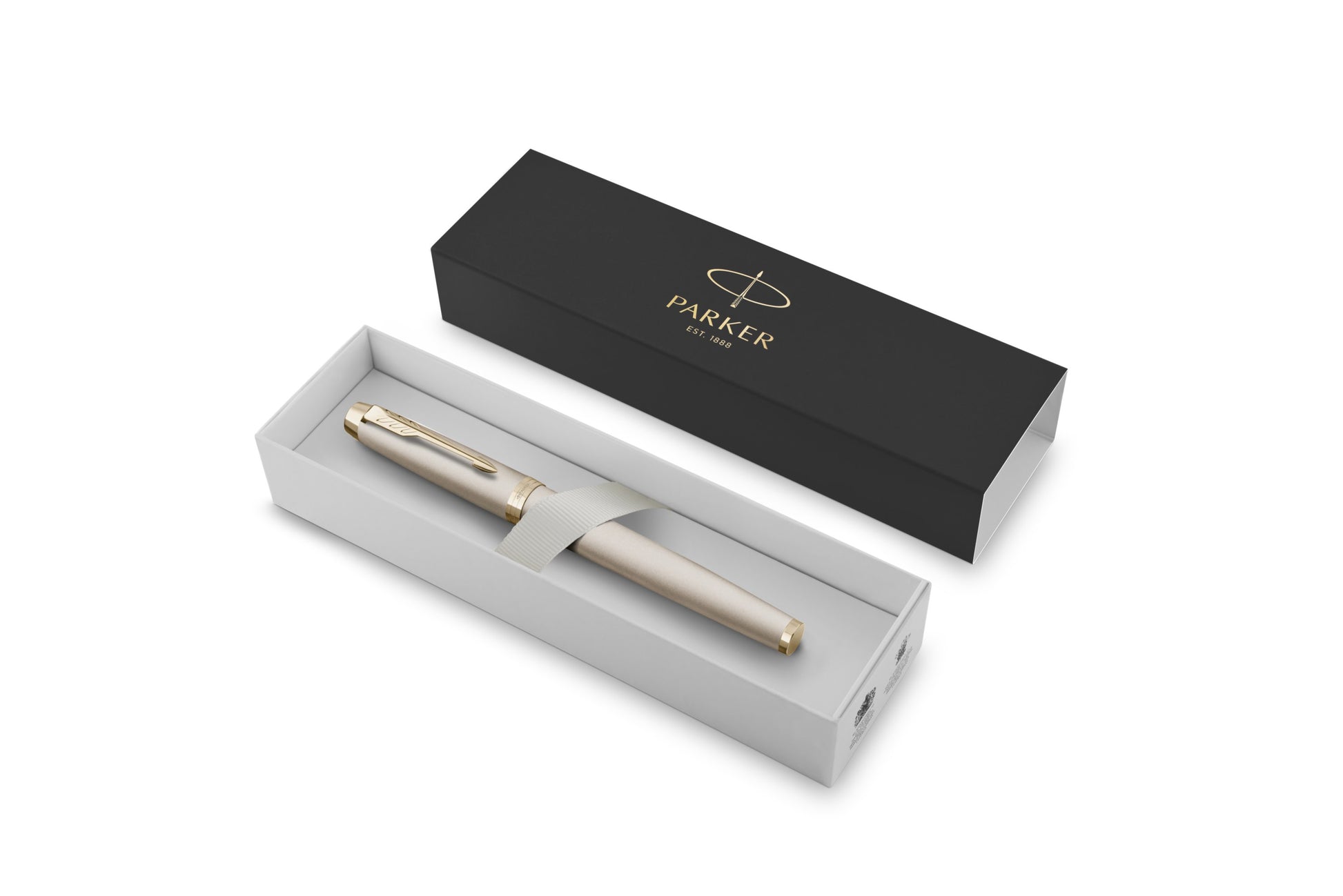Parker IM Monochrome Champagne – Federspitze M – für Rechts- & Linkshänder – champagner, blau – Patronen