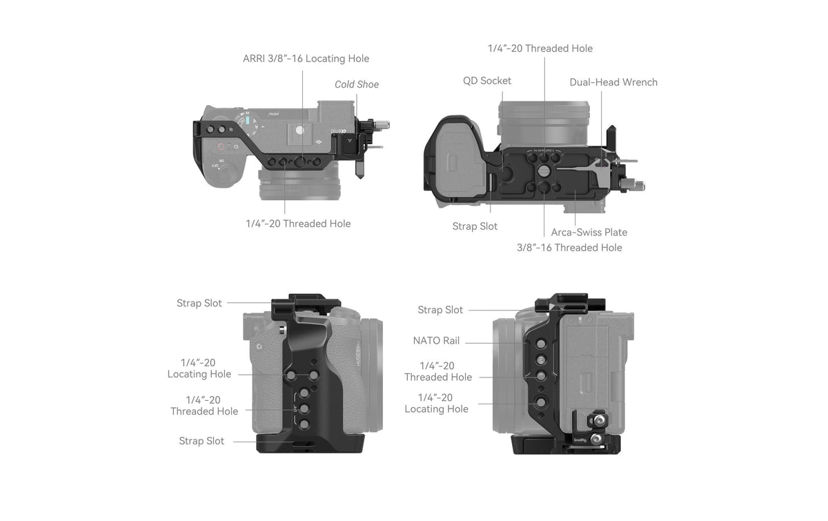 SmallRig 4336 Cage Kit – Aluminium, 1/4" & 3/8" Anschlüsse – für Sony Alpha 6700 – Schwarz
