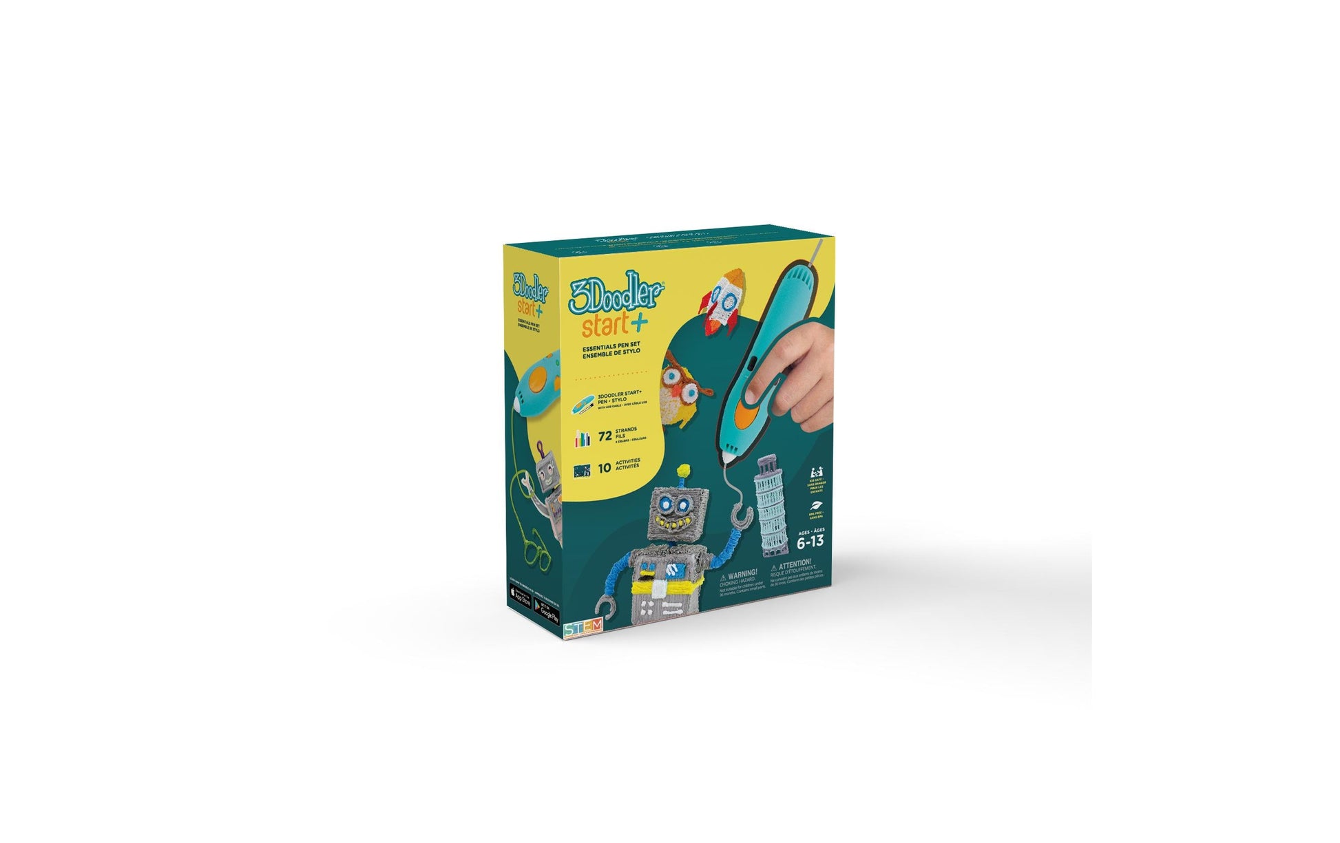 3Doodler Start+ – 3D-Stift – Düsenbreite 0,77 mm, kompostierbarer Kunststoff, türkis, gelb, Set