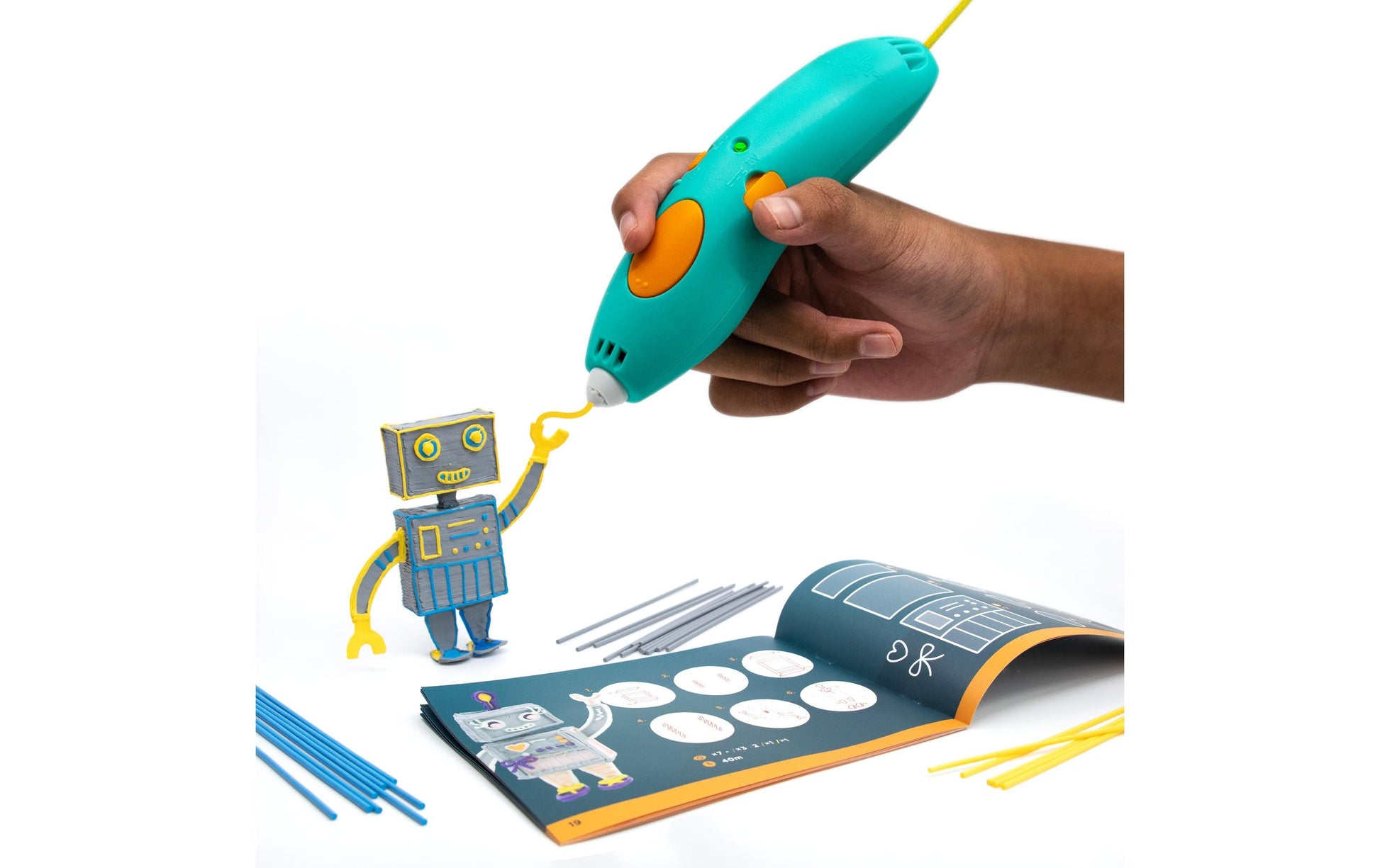 3Doodler Start+ – 3D-Stift – Düsenbreite 0,77 mm, kompostierbarer Kunststoff, türkis, gelb, Set