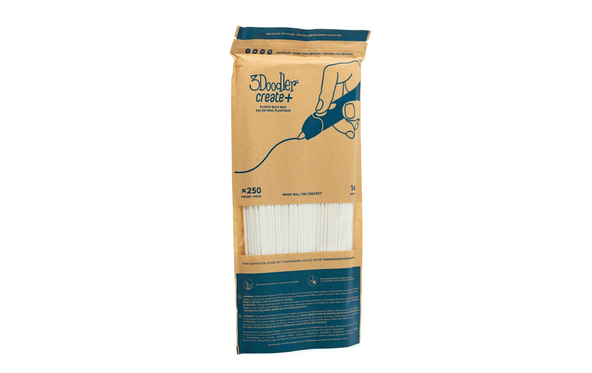 3Doodler 3D-Drucker-Filament PLA 3 mm Weiss, opak – für 3Doodler Pro, Create, 2.0 und andere