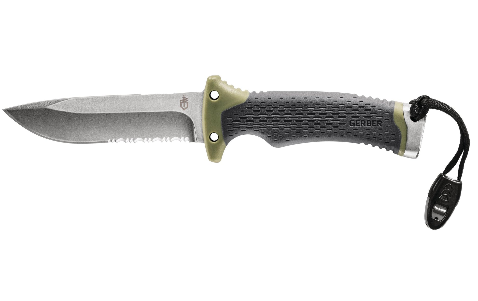 Gerber Ultimate Survival Knife – Outdoormesser 121 mm, Feuerstarter und Signalpfeife, Grau, Grün
