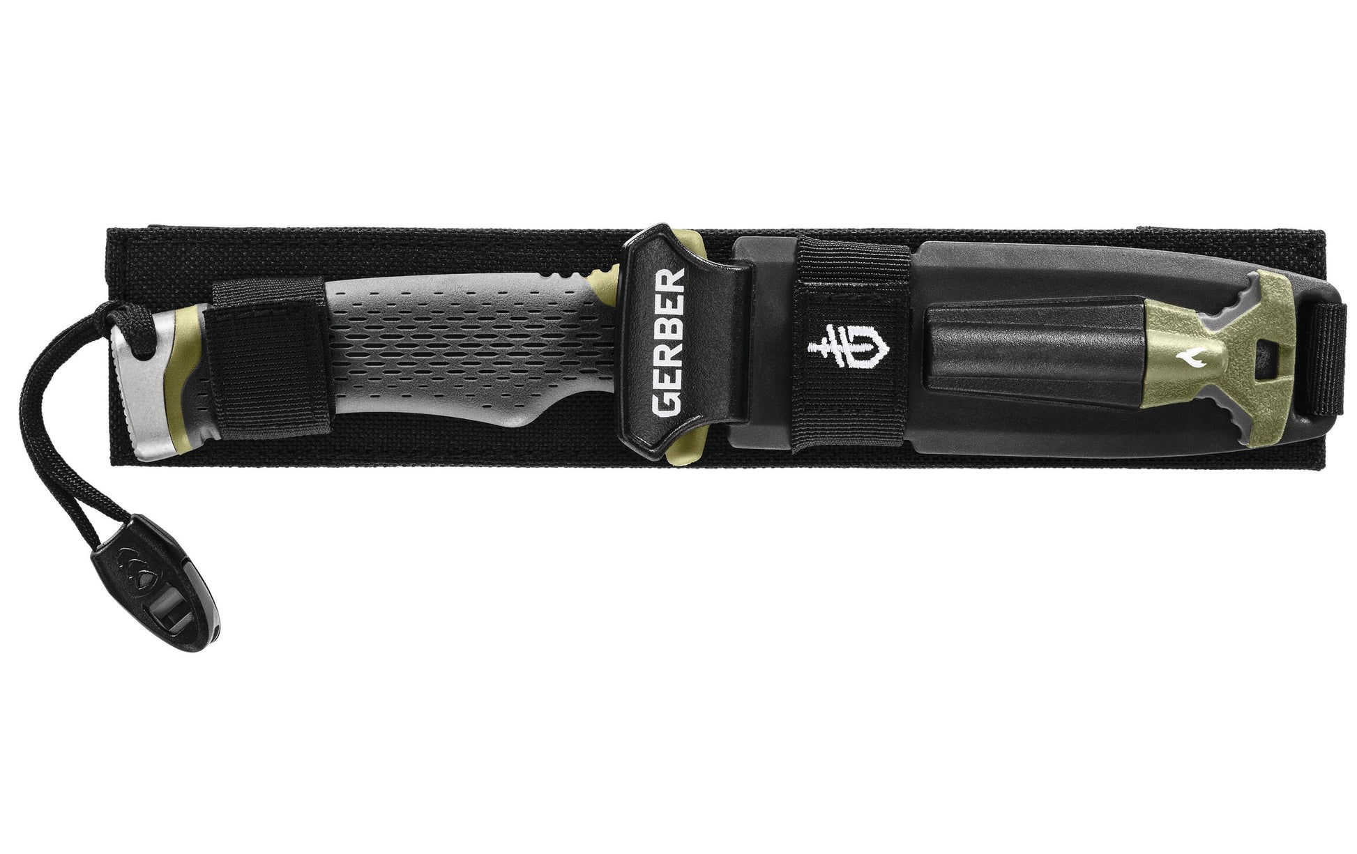 Gerber Ultimate Survival Knife – Outdoormesser 121 mm, Feuerstarter und Signalpfeife, Grau, Grün