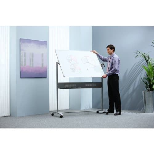 Nobo Whiteboard – 120 × 90 cm, Emaille, magnetisch, Aluminiumrahmen, mobil, beidseitig, inkl. Stift, Stifteablage