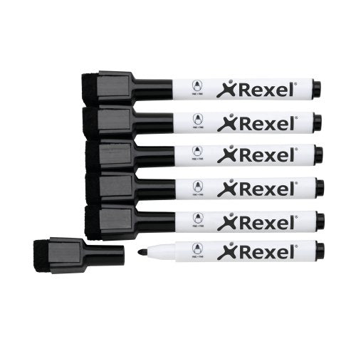 Rexel nobo Whiteboard-Marker – schwarz – 6er-Set – trocken abwischbar