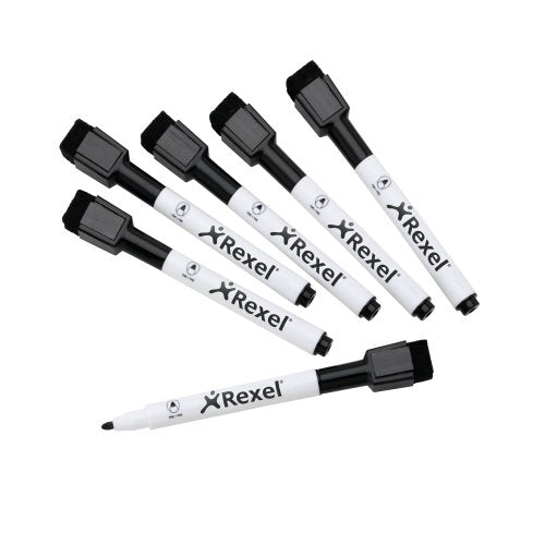 Rexel nobo Whiteboard-Marker – schwarz – 6er-Set – trocken abwischbar