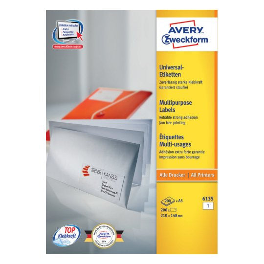 Avery Schuletiketten – rechteckig, Papier, permanent haftend