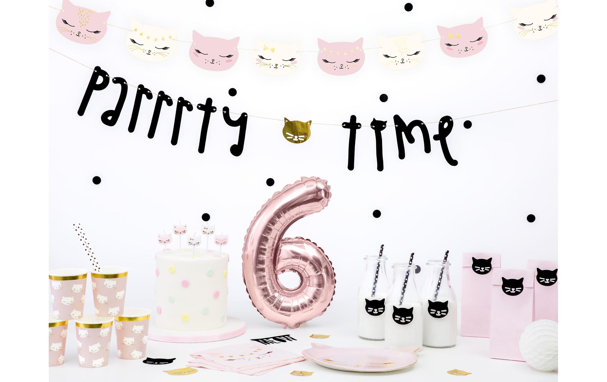 PartyDeco Becher, Papier – 2,0 dl, pink mit Kätzchen – 6 Stk.