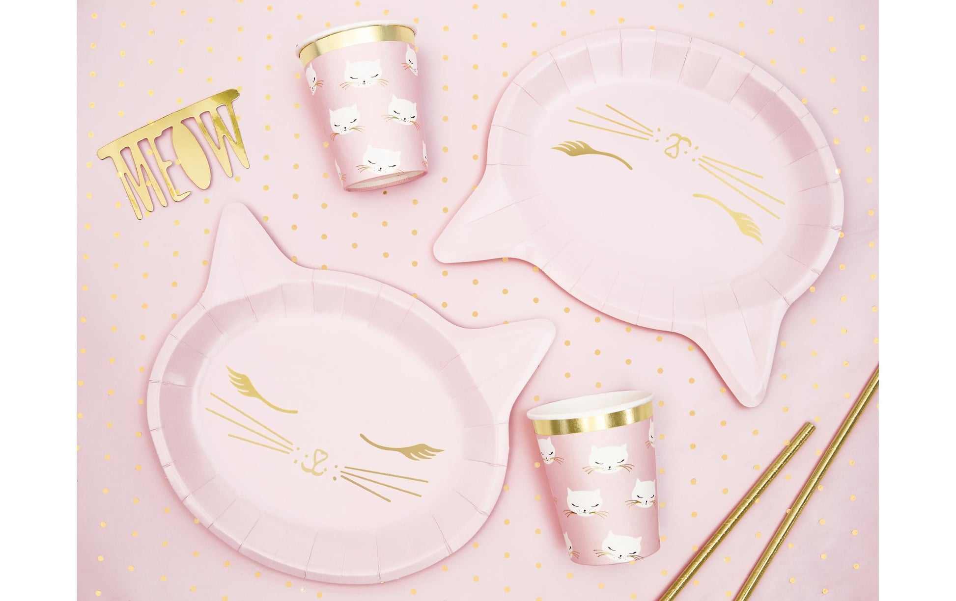 PartyDeco Teller, Papier/Karton, Kätzchen, Pink – 22 × 20 cm – 6 Stk.