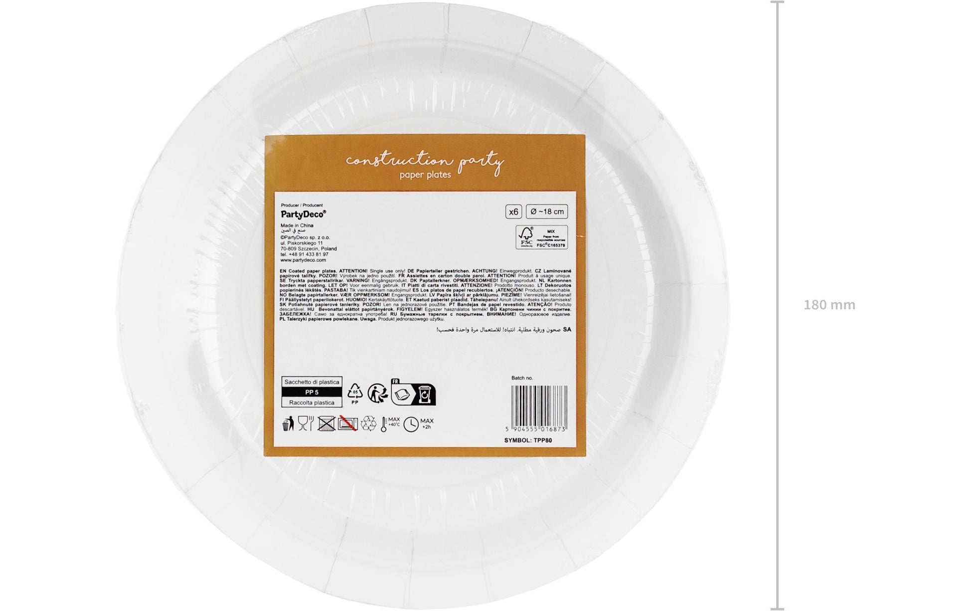 PartyDeco Teller, Papier/Karton, Rund – Ø 18 cm, Mehrfarbig – 6 Stk.