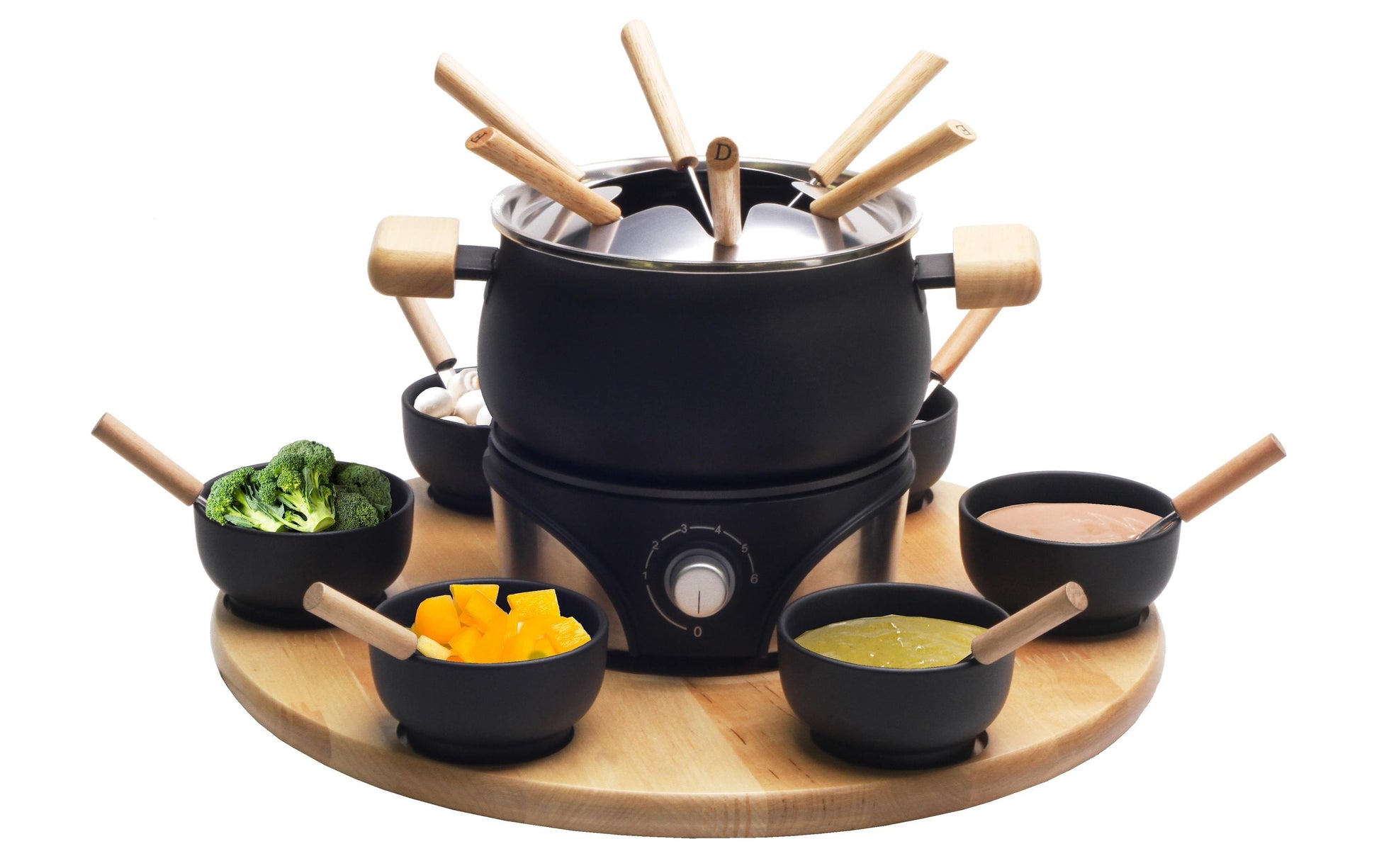 Nouvel Mia Chinoise-Set 21-teilig, für 6 Personen – elektrisch 1200 W, Edelstahl, Ø 47,5 cm, schwarz