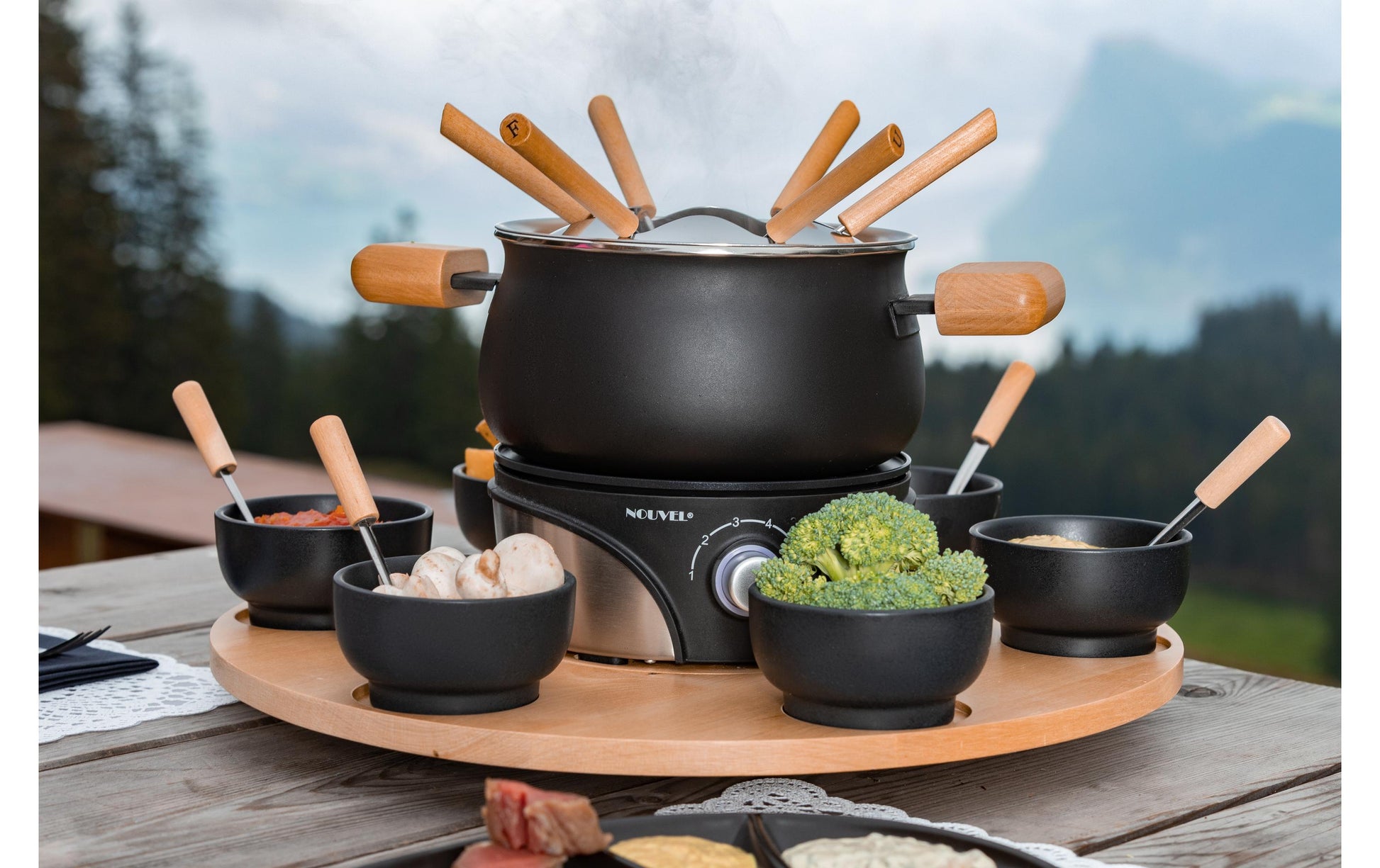 Nouvel Mia Chinoise-Set 21-teilig, für 6 Personen – elektrisch 1200 W, Edelstahl, Ø 47,5 cm, schwarz