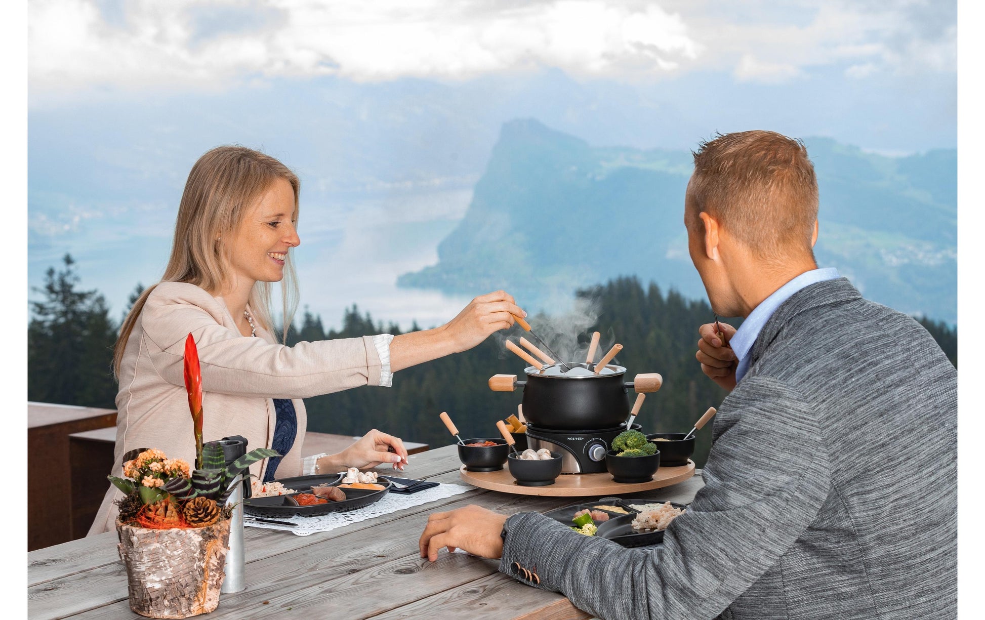 Nouvel Mia Chinoise-Set 21-teilig, für 6 Personen – elektrisch 1200 W, Edelstahl, Ø 47,5 cm, schwarz
