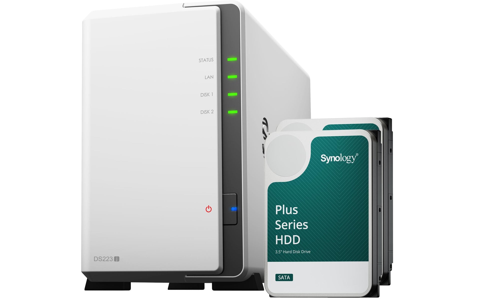Synology DS223j – 2-Bay Desktop NAS – Realtek RTD1619B, 1 GB RAM, 1GbE, DSM, 12 TB (vorinstalliert)