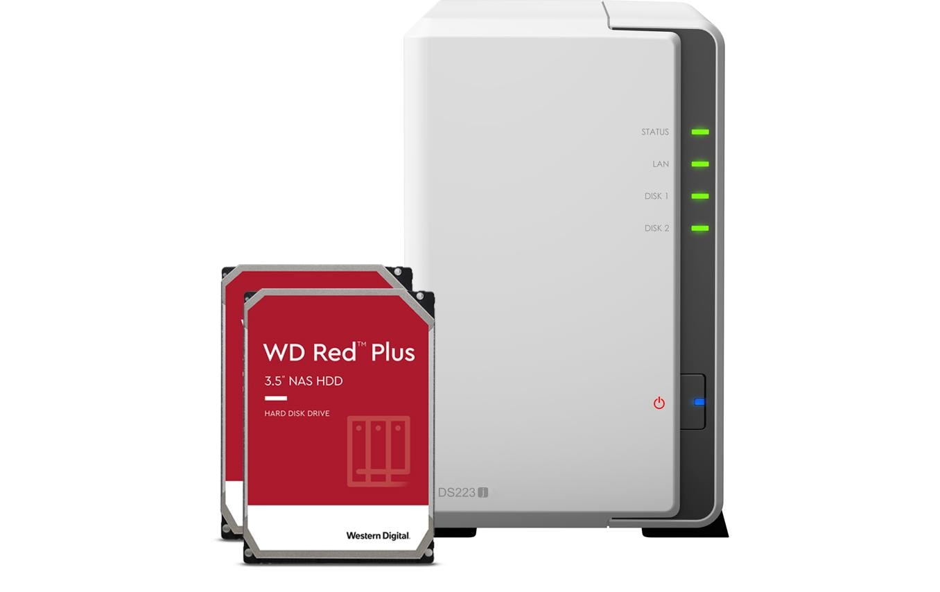 Synology DS223j – 2-Bay Desktop NAS – Realtek RTD1619B, 1 GB RAM, 1GbE, DSM, 8 TB (vorinstalliert)