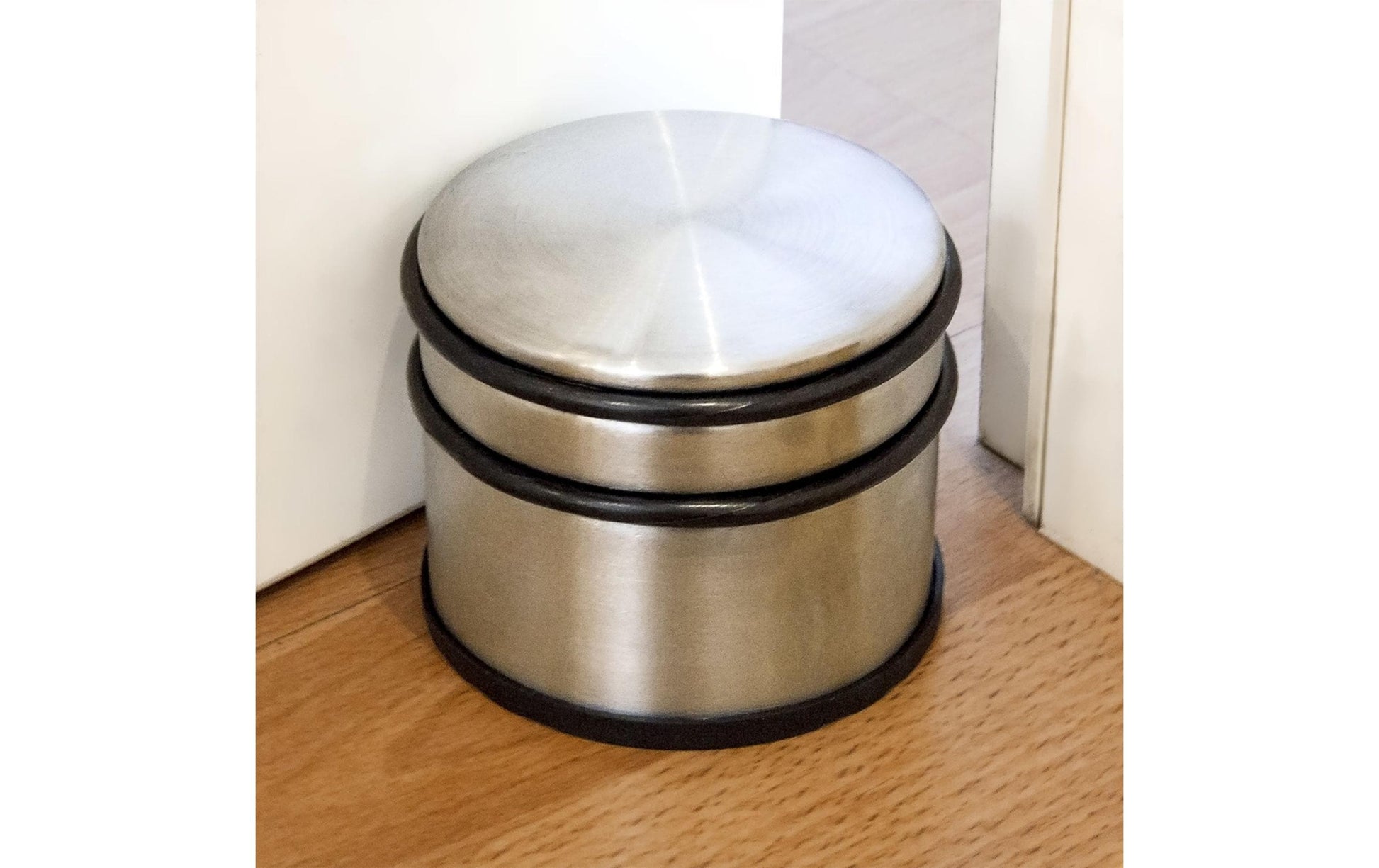Relaxdays Türstopper – Gummi/Edelstahl – Schwarz/Silber – Ø 95 × H 75 mm