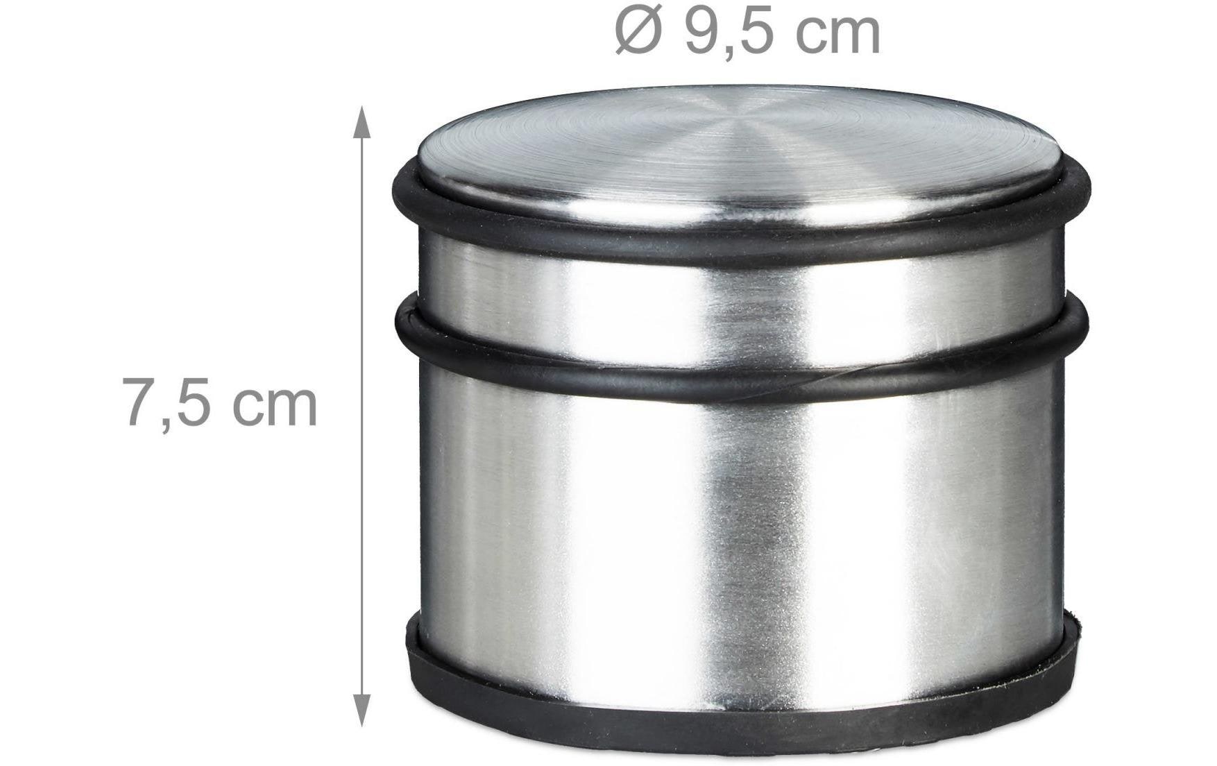 Relaxdays Türstopper – Gummi/Edelstahl – Schwarz/Silber – Ø 95 × H 75 mm