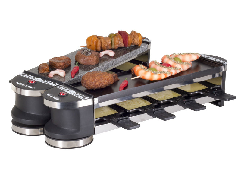 Nouvel Raclette Docking 8 – 8 Personen, 1400 W, Aluguss-Grillplatte, antihaftbeschichtet – schwarz/weiss