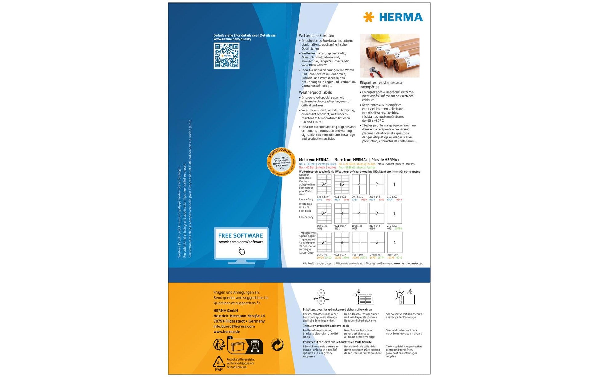 HERMA Schuletiketten – 66×33,8 mm, 1920 Stk, 80 Bogen, Papier, permanent haftend