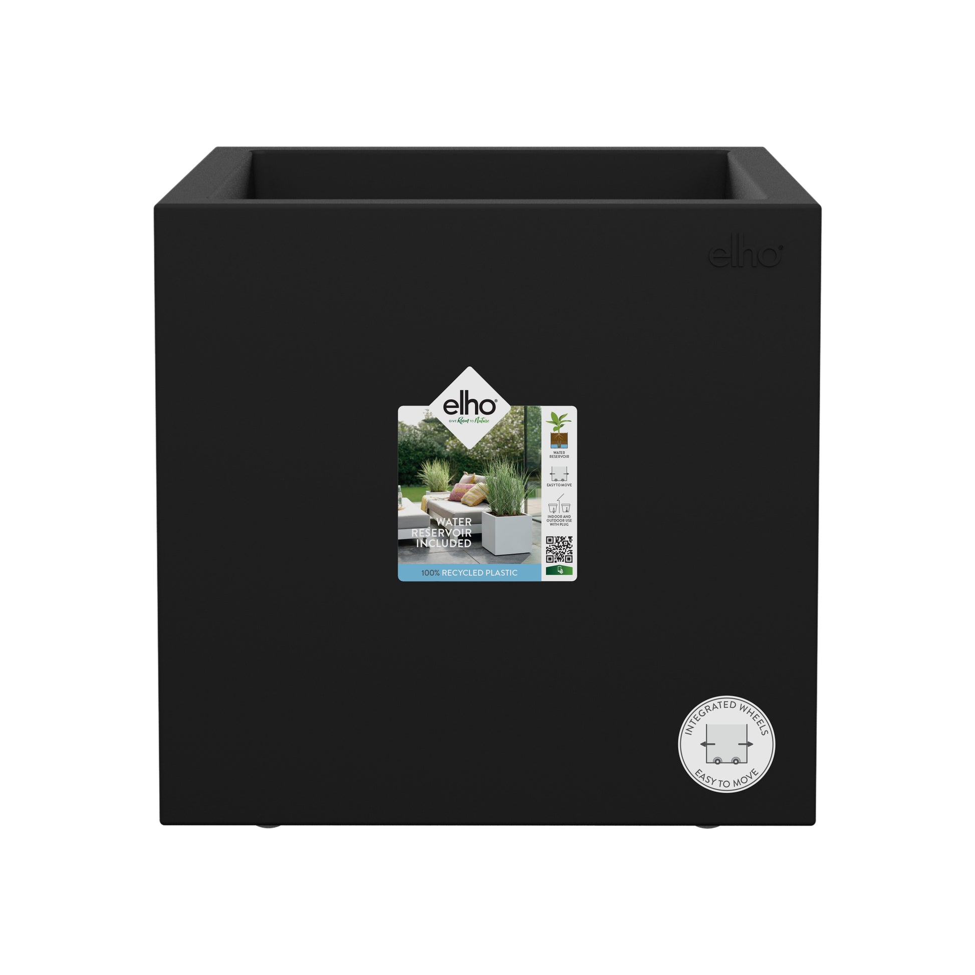 elho Vivo Next Quadrat 30 Pflanzkübel – 12 l – Kunststoff, schwarz