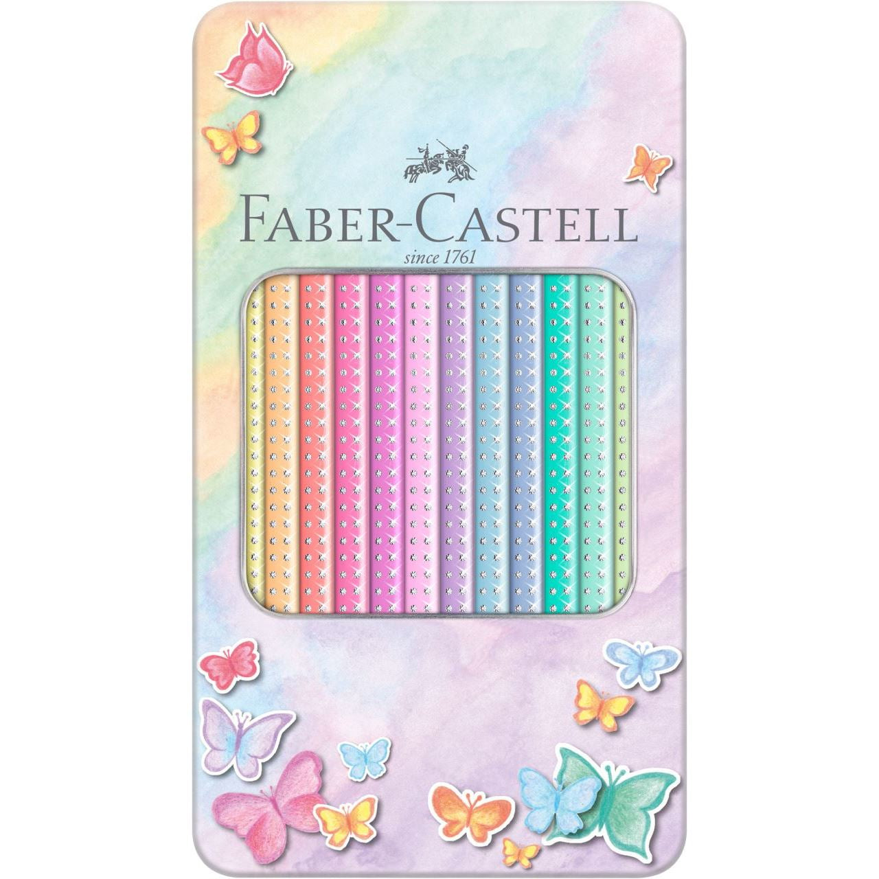 Faber-Castell Aquarellfarbstifte Grip Sparkle – 12 Farben, im Metalletui, Ø 3 mm, dreikantig, FSC