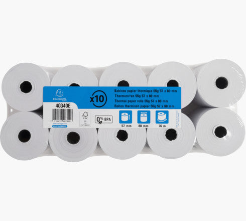 Exacompta Thermorolle 57 mm × 76 m, Kern 12 mm, Ø 80 mm, BPA-frei – 10 Rollen