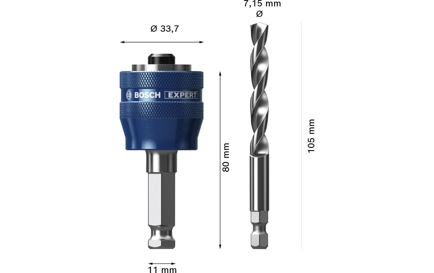 Bosch EXPERT Power Change Plus Adapter für Lochsäge 7,15 × 80 mm HSS 1/4" Sechskantschaft – für Metall, Kunststoff