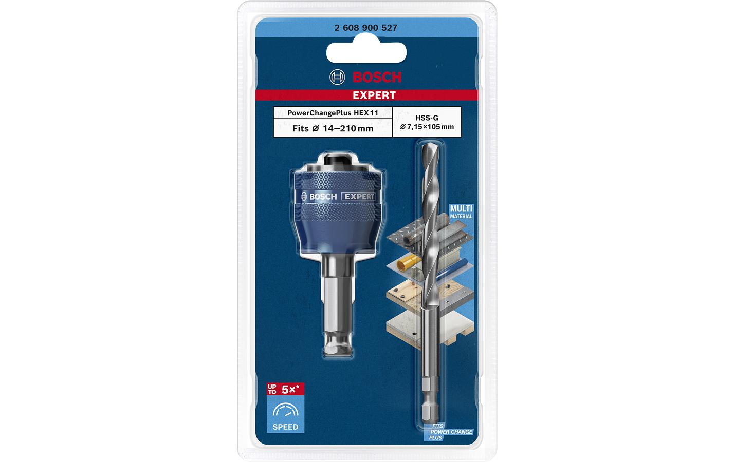 Bosch EXPERT Power Change Plus Adapter für Lochsäge 7,15 × 80 mm HSS 1/4" Sechskantschaft – für Metall, Kunststoff