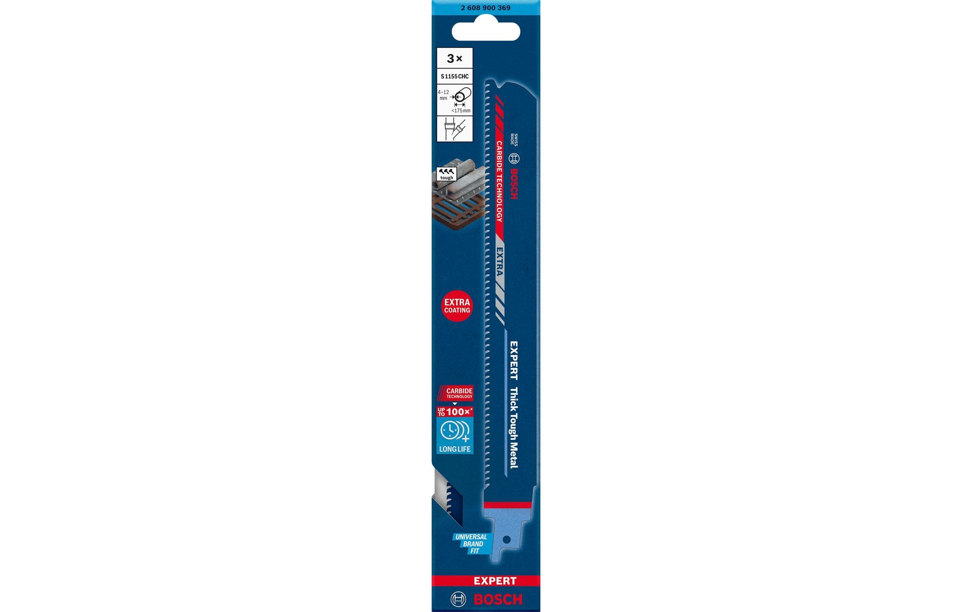 Bosch Professional EXPERT Säbelsägeblatt 225 × 3 mm Hartmetall – für Gusseisen & Stahl – 3 Stk