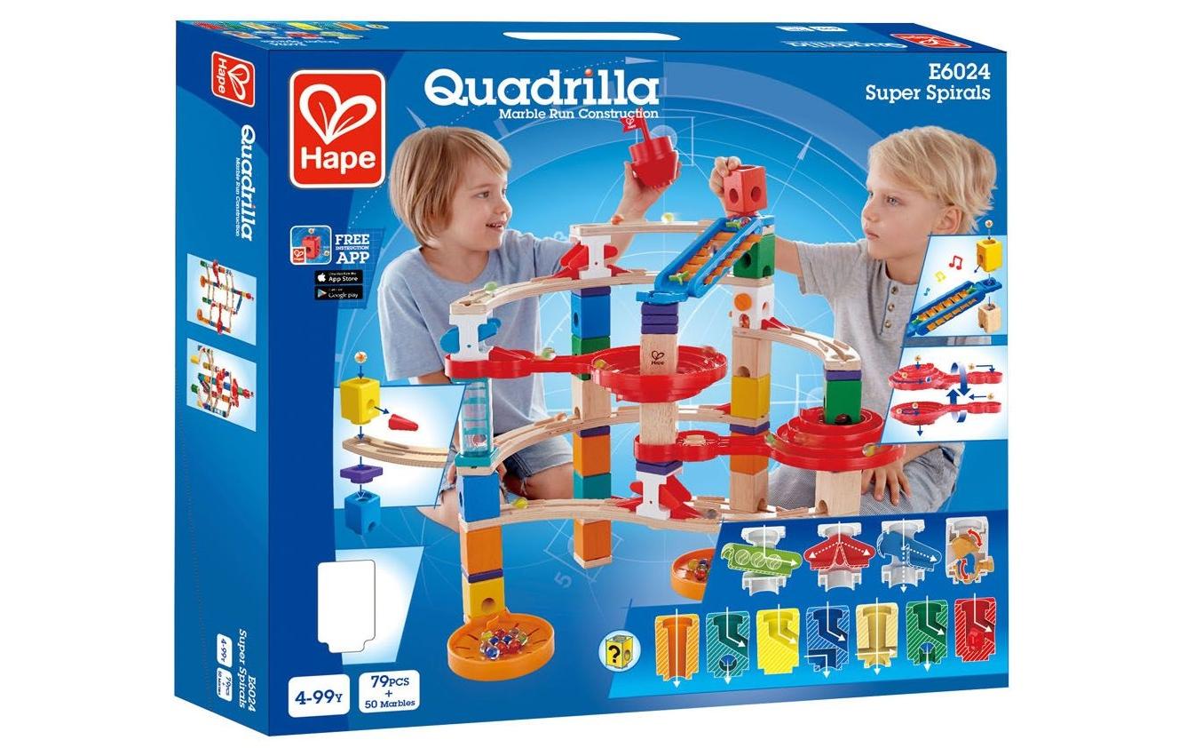 Hape QUADRILLA Super Spiralburg & Endspurt Kugelbahn – 107-teilig – ab 4 J. – Kunststoff, Glas, Holz