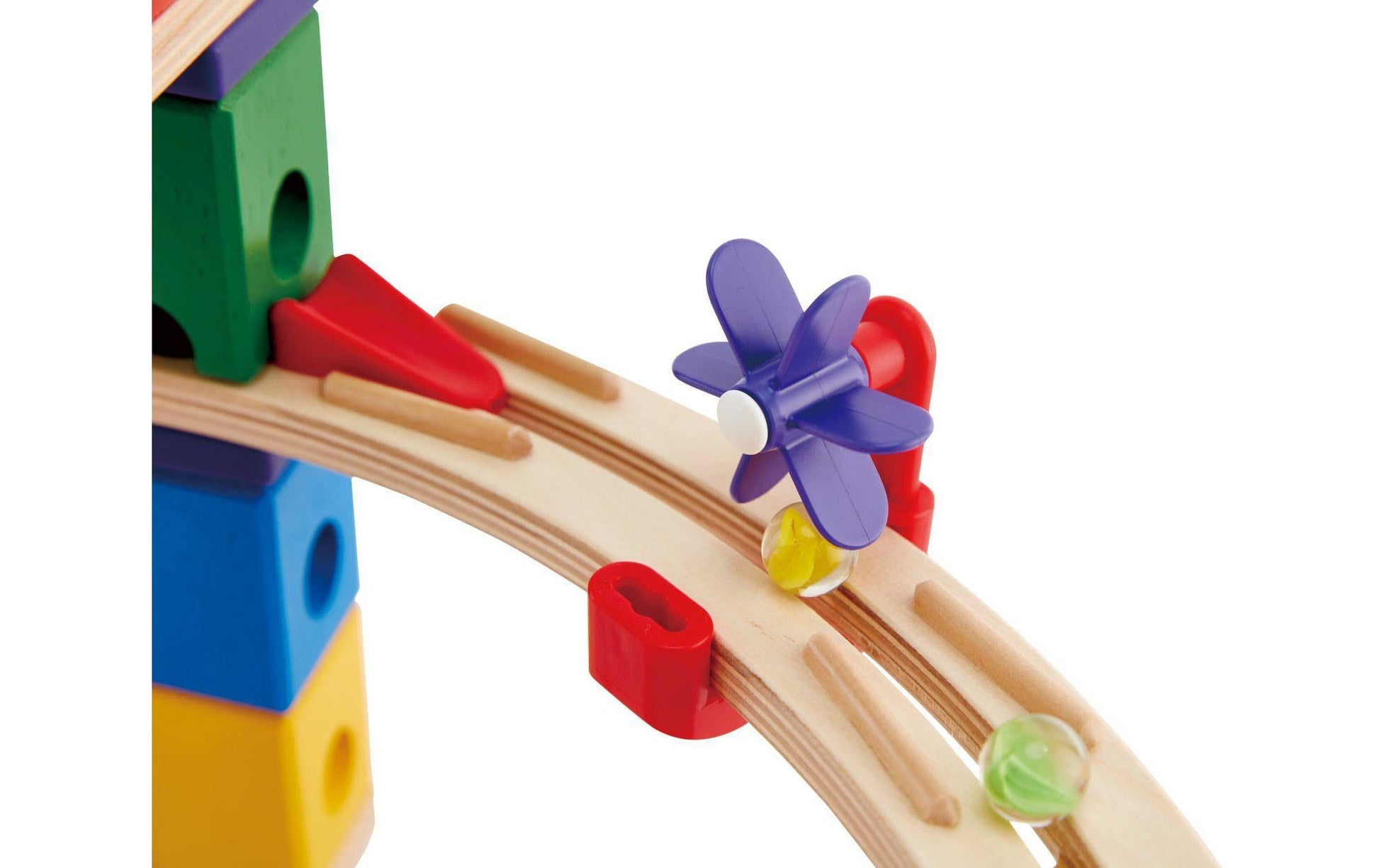 Hape QUADRILLA Super Spiralburg & Endspurt Kugelbahn – 107-teilig – ab 4 J. – Kunststoff, Glas, Holz