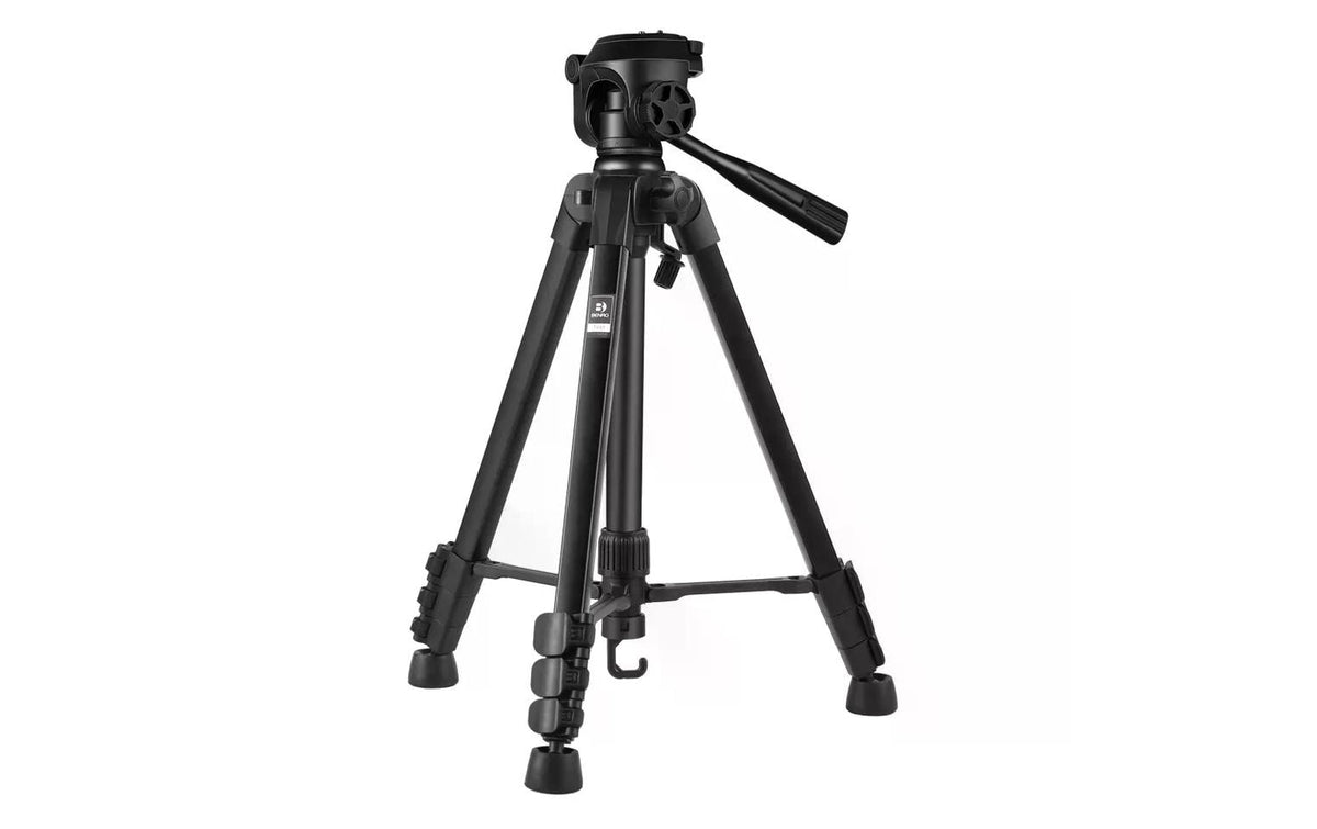 Benro T691 Stativ – 4 Sektionen, zusammenklappbar, 470 mm – bis 152 cm, 3 kg Traglast – 1/4" Gewinde – Schwarz
