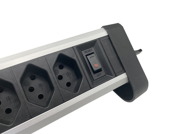 M. Schönenberger 85.860.4AL Tischsteckdosenleiste, 4×T13, 1×USB-A + 1×USB-C, mit Schalter – Silber/Schwarz