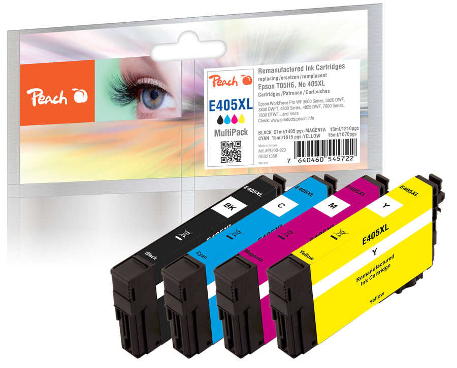 Peach Tintenpatronen-Multipack 405XL, XL, 4er-Pack, kompatibel – für Epson WF-3800, WF-4820, WF-7835 und andere