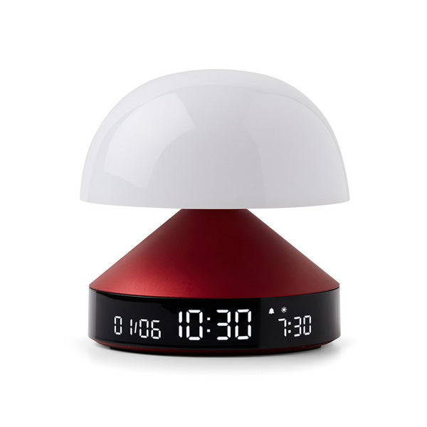 LEXON Lichtwecker Mina Sunrise – digital – 11 × 11 × 11 cm, weinrot, USB-Ladeport, Wecklicht